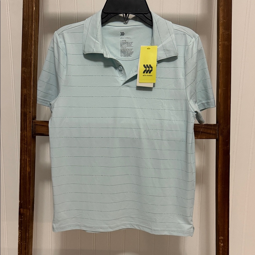 All in Motion Sky Blue Striped Polo Shirt Size Boys 10/12
